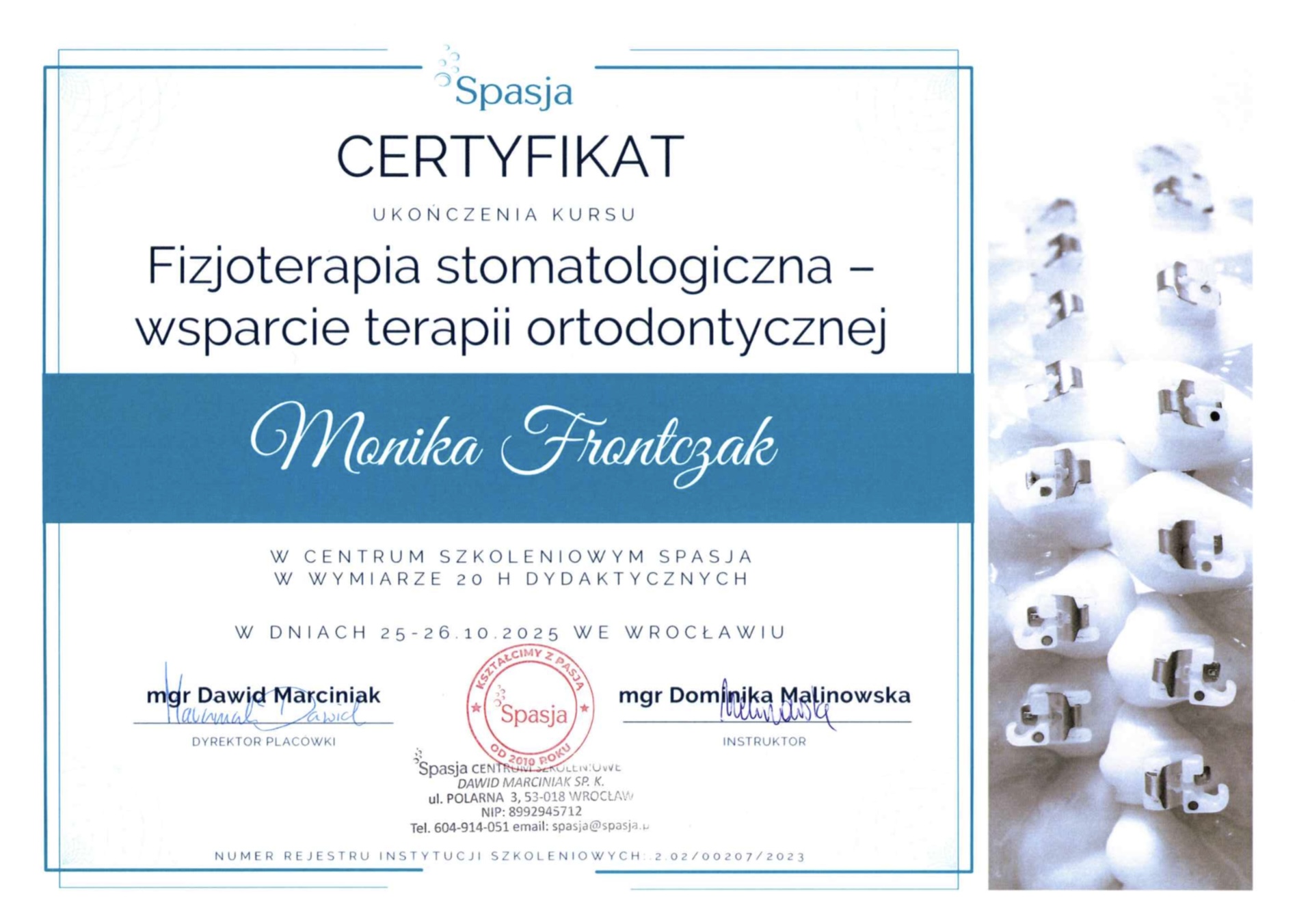 Certyfikat fizjoterapii stomatologicznej