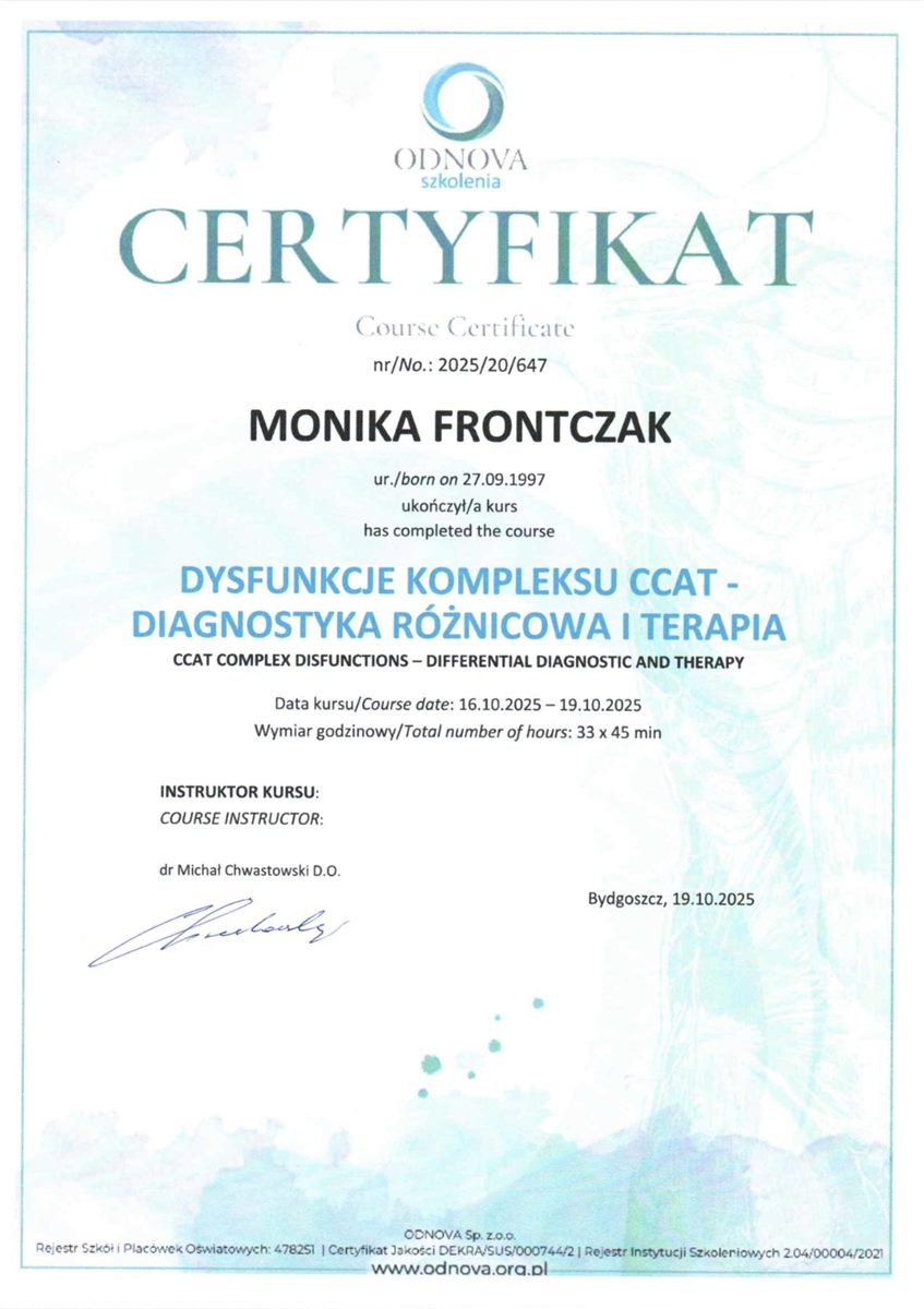 Certyfikat terapii manualnej CCAT